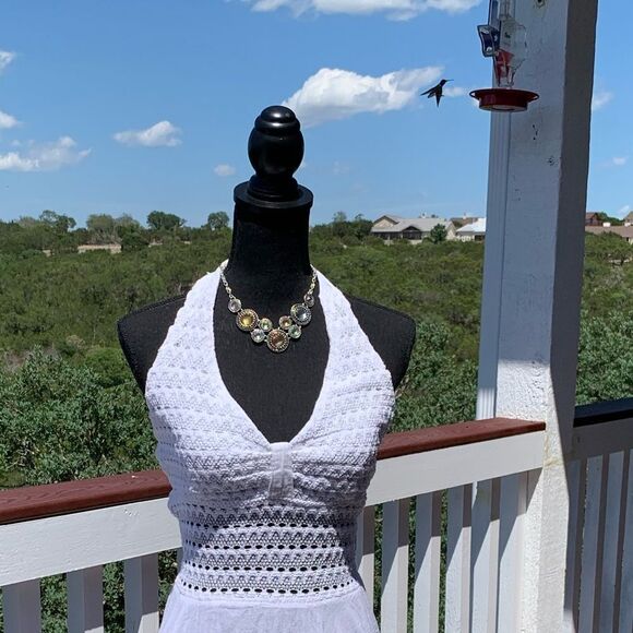 Bohemian White Halter Top Crochet Dress‎ - Picture 6 of 14